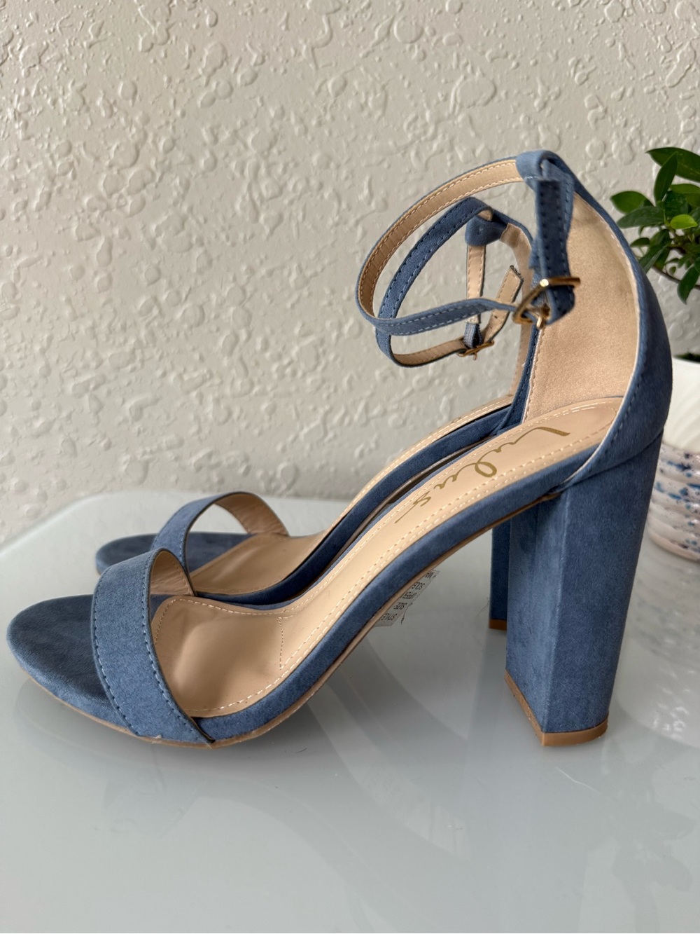 Lulu's Dusty Blue Suede Block Heel Sandals with Ankle Strap